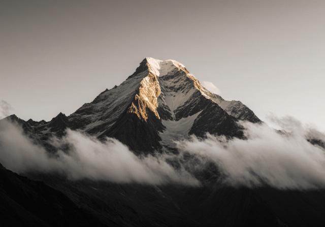 A tranquil but firm mountain peak amidst shifting clouds